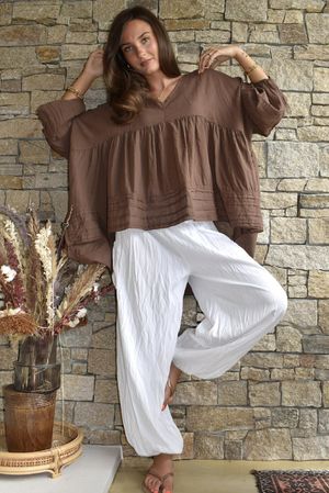 Sa Caleta Cotton Artist Smock Top Chocolate